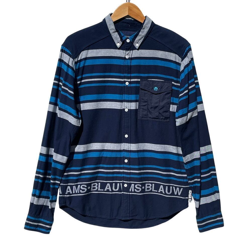 SCOTCH & SODA Men’s Amsterdams Blauw Wool Blend Striped Flannel Shirt - Picture 2 of 6